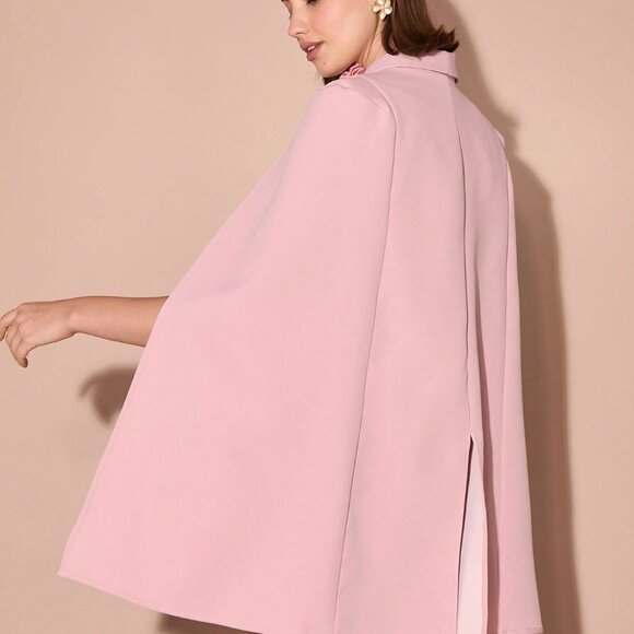 Pink Elegant Women's Minimalist Casual Cape Collar Poncho Sleeve Work Dress - Picture 2 of 7